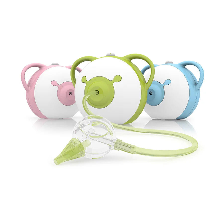 Nosiboo Pro Electric Nasal Aspirator in 3 colour versions: blue, green, pink, front view